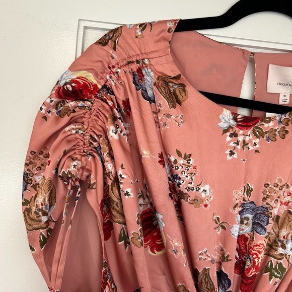 Cinq à Sept Martine Silk Cut-out Midi Dress Sz 10 Bare Rose Floral Tiered Skirt - Picture 3 of 10